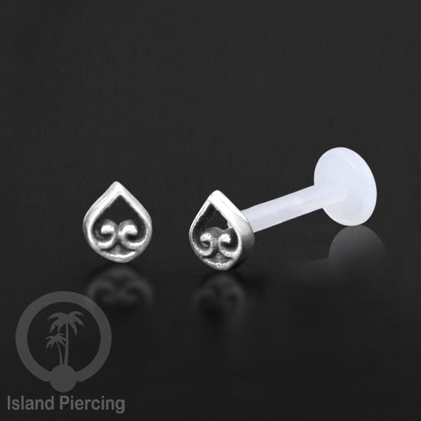 Tindik Labret Silver 925 asli dengan batang Bioplastik, Sterling Silver Labrets