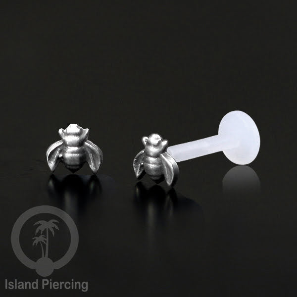 Tindik Labret Silver 925 asli dengan batang Bioplastik, Sterling Silver Labrets