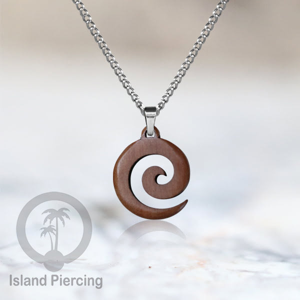 Kalung Tali Kulit dengan Liontin Kayu Popular Wood Pendant Necklace Spiral Peace Cross