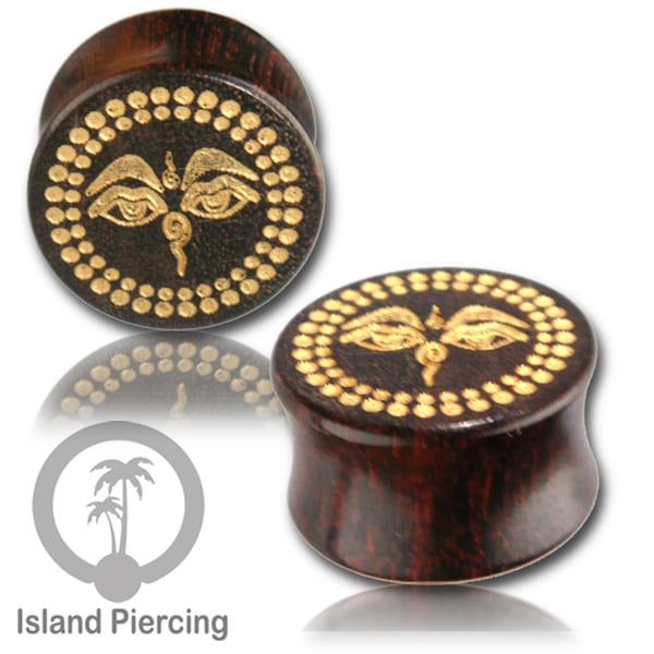 Ear Plug kayu tindik gauge besar dengan ukuran tangan dan inlay resin dan cat warna emas