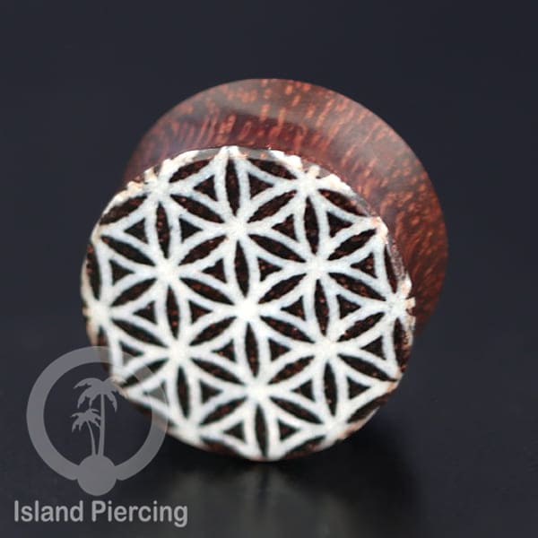 Ear Plug kayu tindik gauge besar dengan ukuran tangan dan inlay resin dan cat warna emas