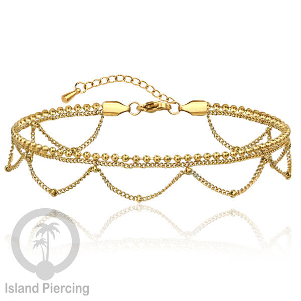 Gelang Kaki dari baja stainless warna emas. Steel anklets in many sizes.