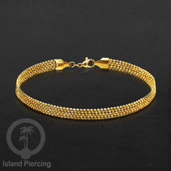 Gelang Tangan dari baja stainless warna emas. Model lebar 3-7 rantai.