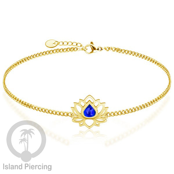 Gelang lotus dari stainless steel dengan berbagai desain dan epoksi berwarna batu. Warna gold.
