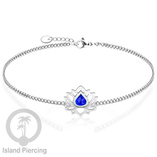 Gelang lotus dari stainless steel dengan berbagai desain dan epoksi berwarna batu. Warna silver.