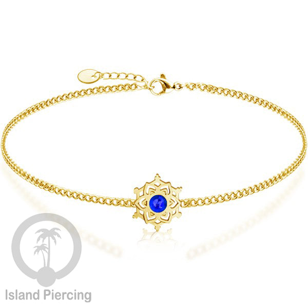 Gelang mandala dari stainless steel dengan berbagai desain dan batu epoksi berwarna. Warna gold.