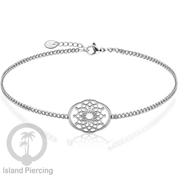 Gelang stainless steel, gelang laba-laba, gelang papan selancar, gelang ular, gelang mandala, warna silver.
