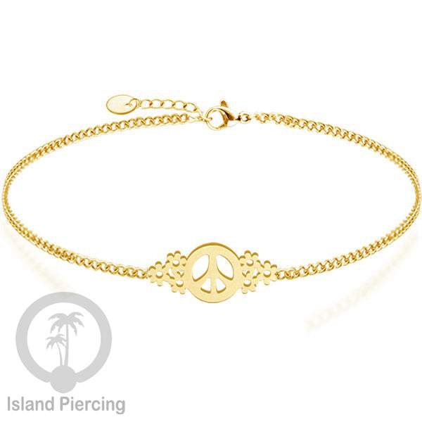 Gelang stainless steel, peace sign gelang, flower of life gelang, bat gelang, surf gelang, warna gołd.