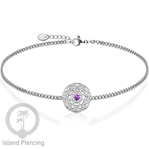 Gelang flower of life dari stainless steel dengan berbagai desain dan batu epoksi berwarna. Warna silver.