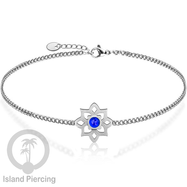Gelang tribal lotus dari stainless steel dengan berbagai desain dan batu epoksi berwarna. Warna silver.