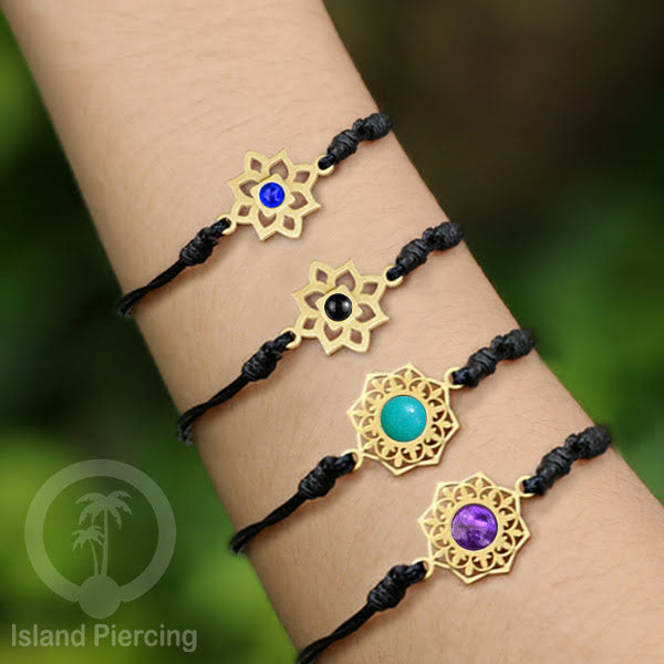 Gelang Tangan Stainless Steel motif Bunga dan Mandala warna gold dengan warna Epoxy