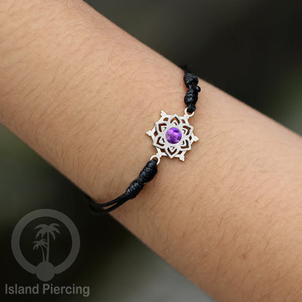 Gelang Tangan Stainless Steel motif Mandala dan Bunga warna silver dekorasi dengan Epoxy
