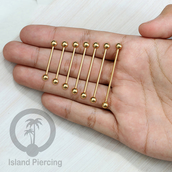 Piercing Barbel TIndik barbell warna gold. Cocok untuk Tindik lidah, Industrial piercing, tindik puting dan telinga