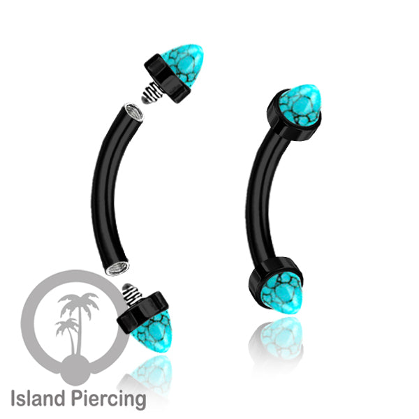 Tindik Alis dan Rook Piercing Curved Barbell warna hitam pakai batu peluru