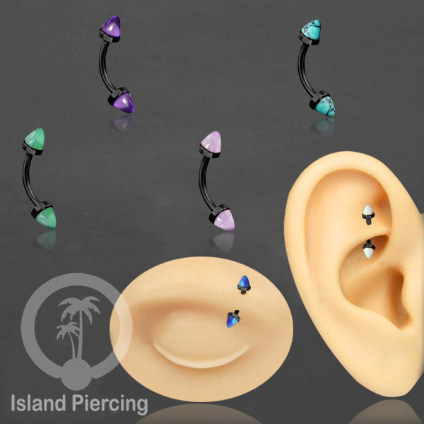 Tindik Alis dan Rook Piercing Curved Barbell warna hitam pakai batu peluru