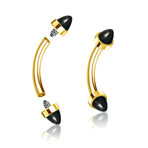 Tindik Alis dan Rook Piercing Curved Barbell warna gold pakai batu peluru