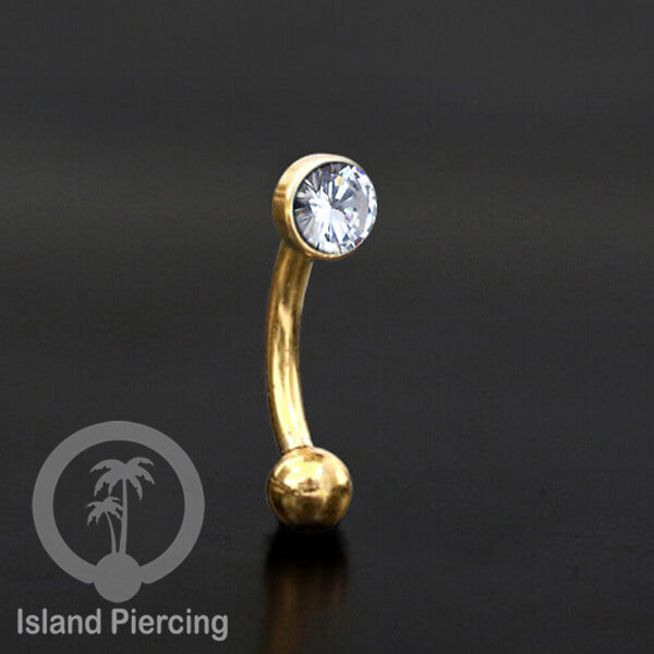 Tindik Alis dan Rook Piercing Curved Barbell warna gold pakai batu banyak pilihan