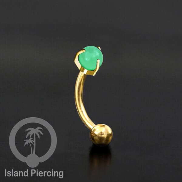 Tindik Alis dan Rook Piercing Curved Barbell warna gold dengan batu bulat pasang cara prong