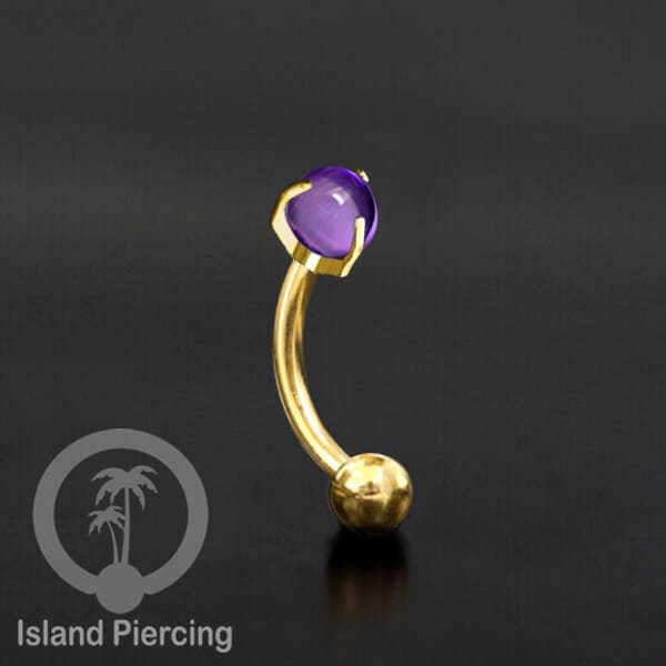 Tindik Alis dan Rook Piercing Curved Barbell warna gold dengan batu bulat pasang cara prong