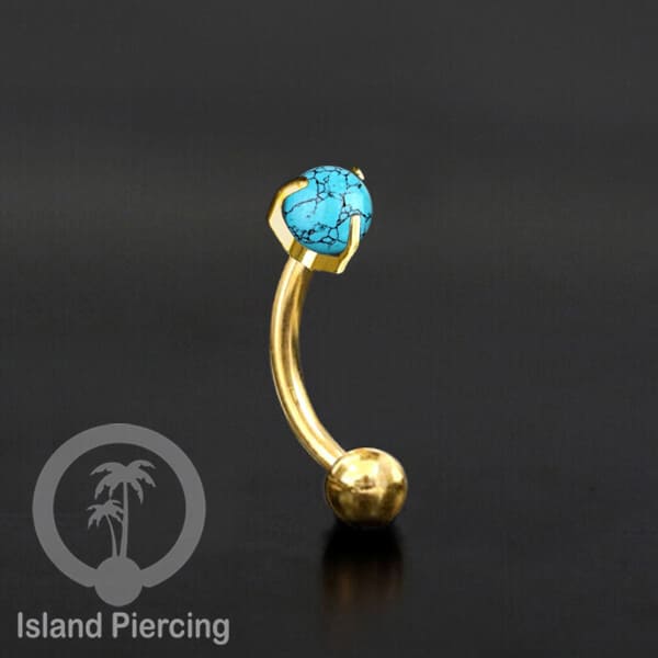 Tindik Alis dan Rook Piercing Curved Barbell warna gold dengan batu bulat pasang cara prong