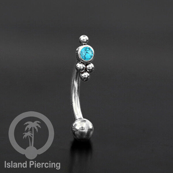 Curved Barbell Eyebrow Piercing Tindik Alis dan Rook warna silver pakai batu