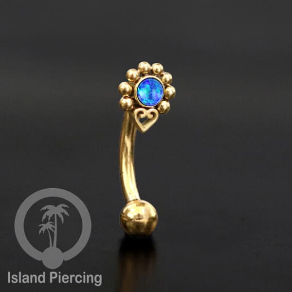 Curved Barbell Eyebrow Piercing Tindik Alis dan Rook warna gold pakai batu