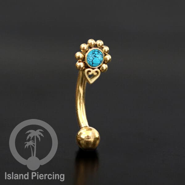 Curved Barbell Eyebrow Piercing Tindik Alis dan Rook warna gold pakai batu