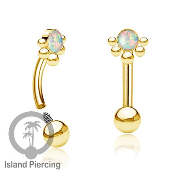 Curved Barbell Eyebrow Piercing Tindik Alis dan Rook warna gold pakai batu
