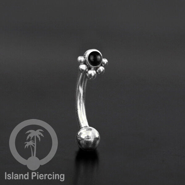 Curved Barbell Eyebrow Piercing Tindik Alis dan Rook warna silver pakai batu