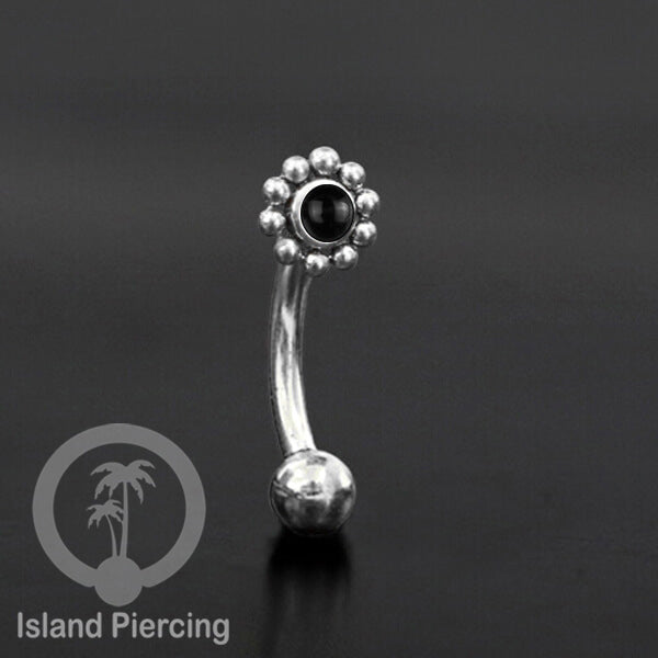 Curved Barbell Eyebrow Piercing Tindik Alis dan Rook warna silver pakai aneka batu cantik