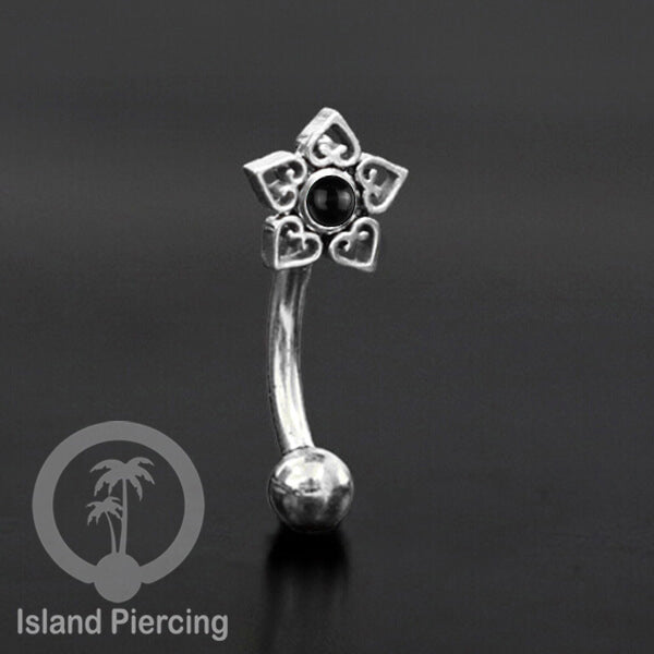 Curved Barbell Eyebrow Piercing Tindik Alis dan Rook warna silver pakai aneka batu cantik