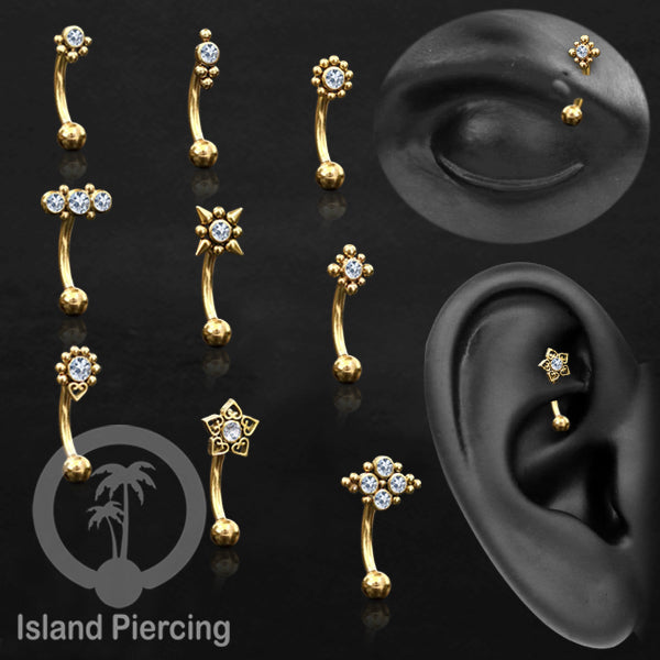 Curved Barbell Eyebrow Piercing banyak pilihan Tindik Alis dan Rook warna gold Kristal bening