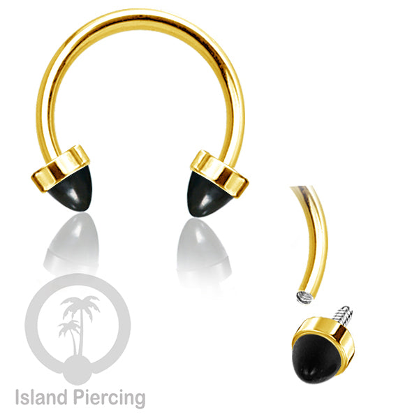Circular Barbell Piercing dan Septum Jewelry warna gold dengan batu bentuk peluru