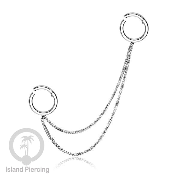Piercing Set warna silver dengan dua Hinged Segment Ring sambung dengan Rantai.