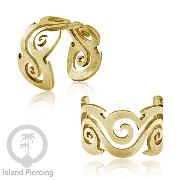 Steel Ear-cuffs warna gold, anting perhiasan stainless jepitan telinga motif yang exlusif Island Piercing