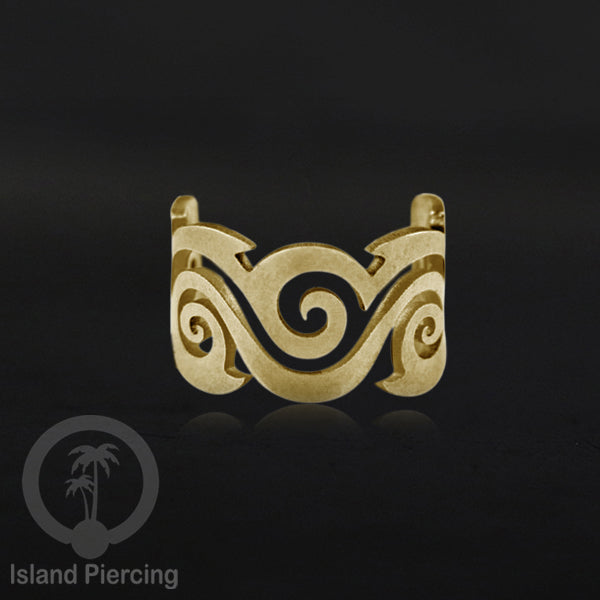 Steel Ear-cuffs warna gold, anting perhiasan stainless jepitan telinga motif yang exlusif Island Piercing