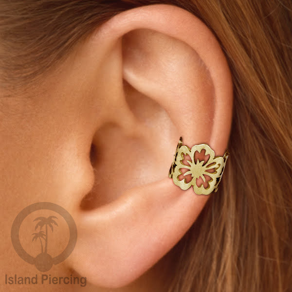 Steel Ear-cuffs warna gold, anting perhiasan stainless jepitan telinga motif yang exlusif Island Piercing