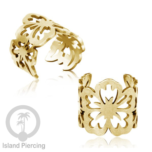 Steel Ear-cuffs warna gold, anting perhiasan stainless jepitan telinga motif yang exlusif Island Piercing