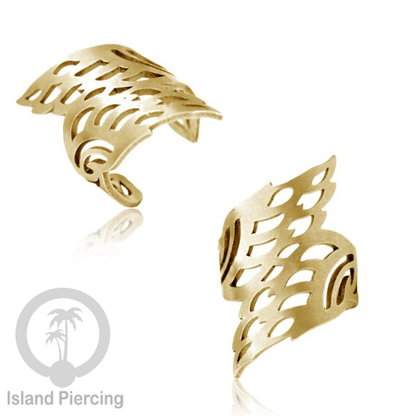 Steel Ear-cuffs warna gold, anting perhiasan stainless jepitan telinga motif yang hanya dapat di toko Island Piercing