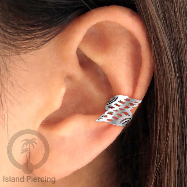 Steel Ear-cuffs warna silver, anting perhiasan stainless jepitan telinga motif yang hanya dapat di toko Island Piercing