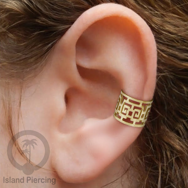 Steel Ear-cuffs warna gold, anting perhiasan stainless jepitan telinga motif yang hanya dapat di toko Island Piercing
