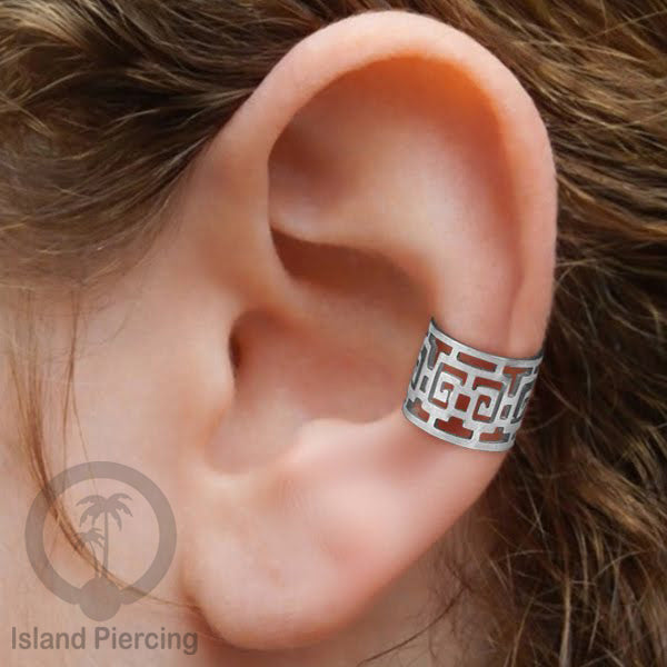 Steel Ear-cuffs warna silver, anting perhiasan stainless jepitan telinga motif yang hanya dapat di toko Island Piercing