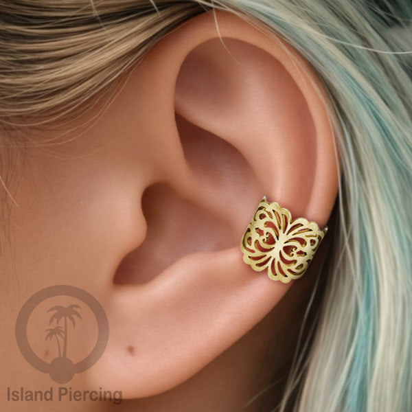 Steel Ear Cuffs, Anting Perhiasan Stainless warna gold Jepitan telinga motif unik dan menarik