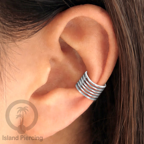 Steel Ear Cuffs, Anting Perhiasan Stainless warna silver Jepitan telinga motif unik dan menarik