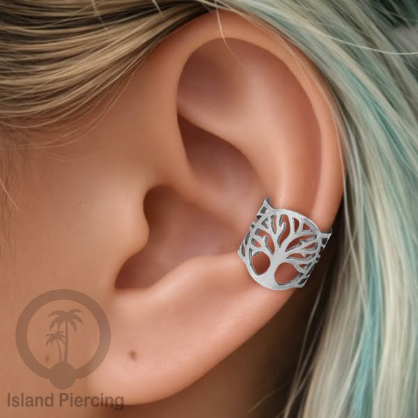 Anting Perhiasan Jepitan telinga Stainless warna silver Ear Cuff Earrings desain Island Piercing