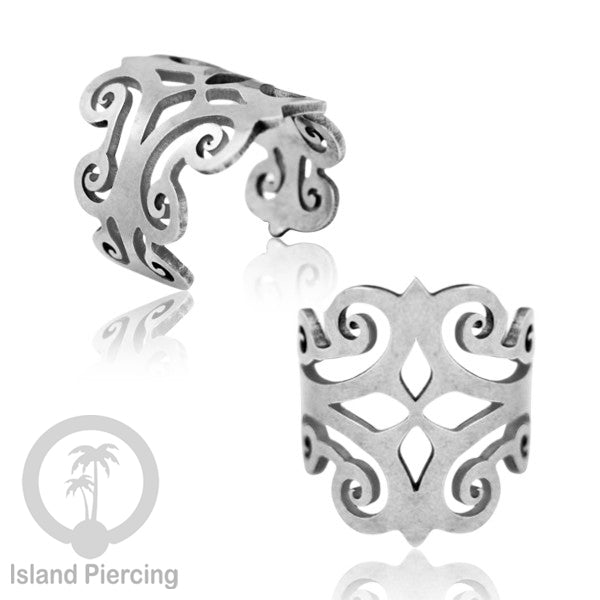 Anting Perhiasan Jepitan telinga Stainless warna silver Ear Cuff Earrings desain Island Piercing