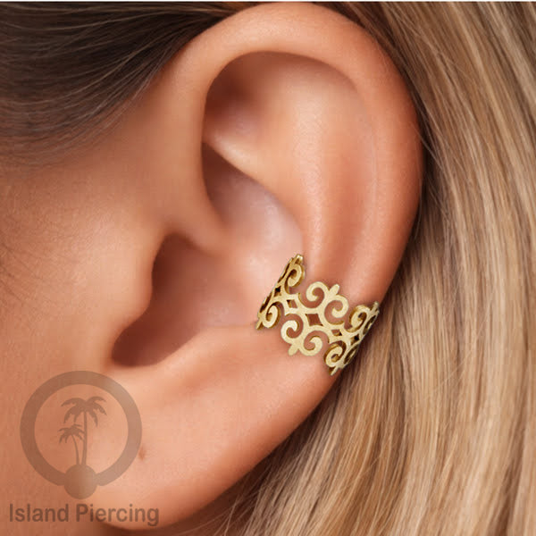 Anting Perhiasan warna gold Jepitan kuping Stainless Ear Cuff Earrings desain Island Piercing