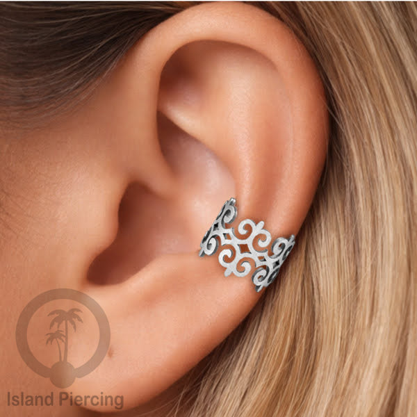 Anting Perhiasan warna silver Jepitan kuping Stainless Ear Cuff Earrings desain Island Piercing
