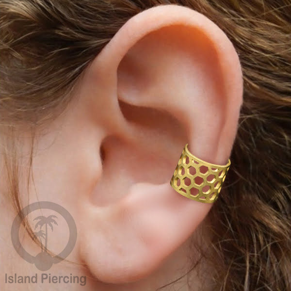 Anting Perhiasan warna gold Jepitan kuping Stainless Ear Cuff Earrings desain Island Piercing
