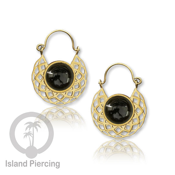 Anting stainless steel warna Gold dengan batu semi mulia asli